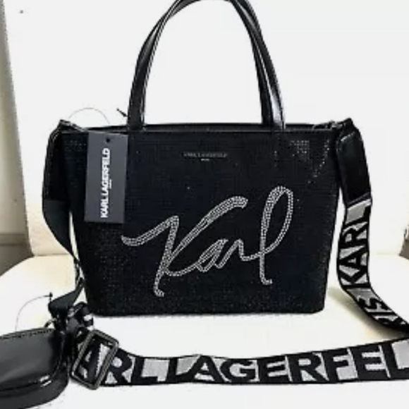 🖤🔹️Karl Lagerfeld🔹️ Beautiful Maybelle rhinestone Coin Pouch GLITTER satchel - Picture 4 of 14